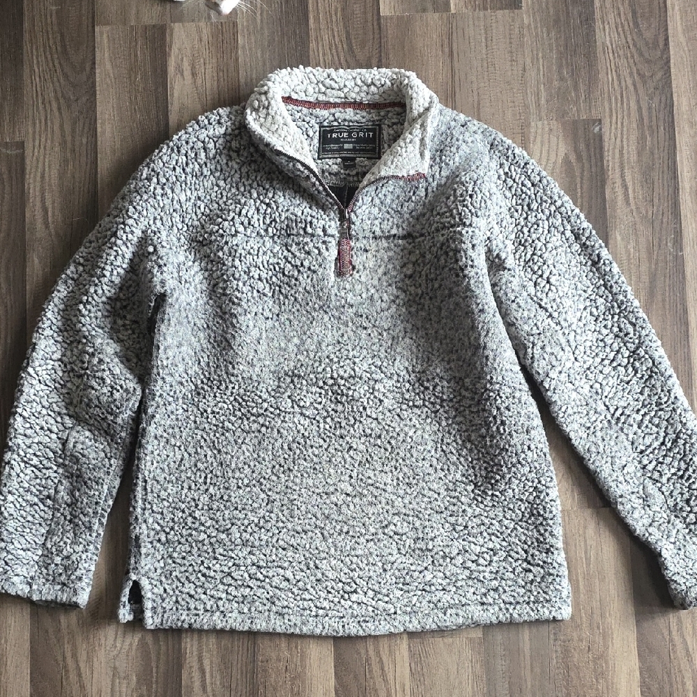 True Grit Men's Gray Zip-Up Sherpa Sweater